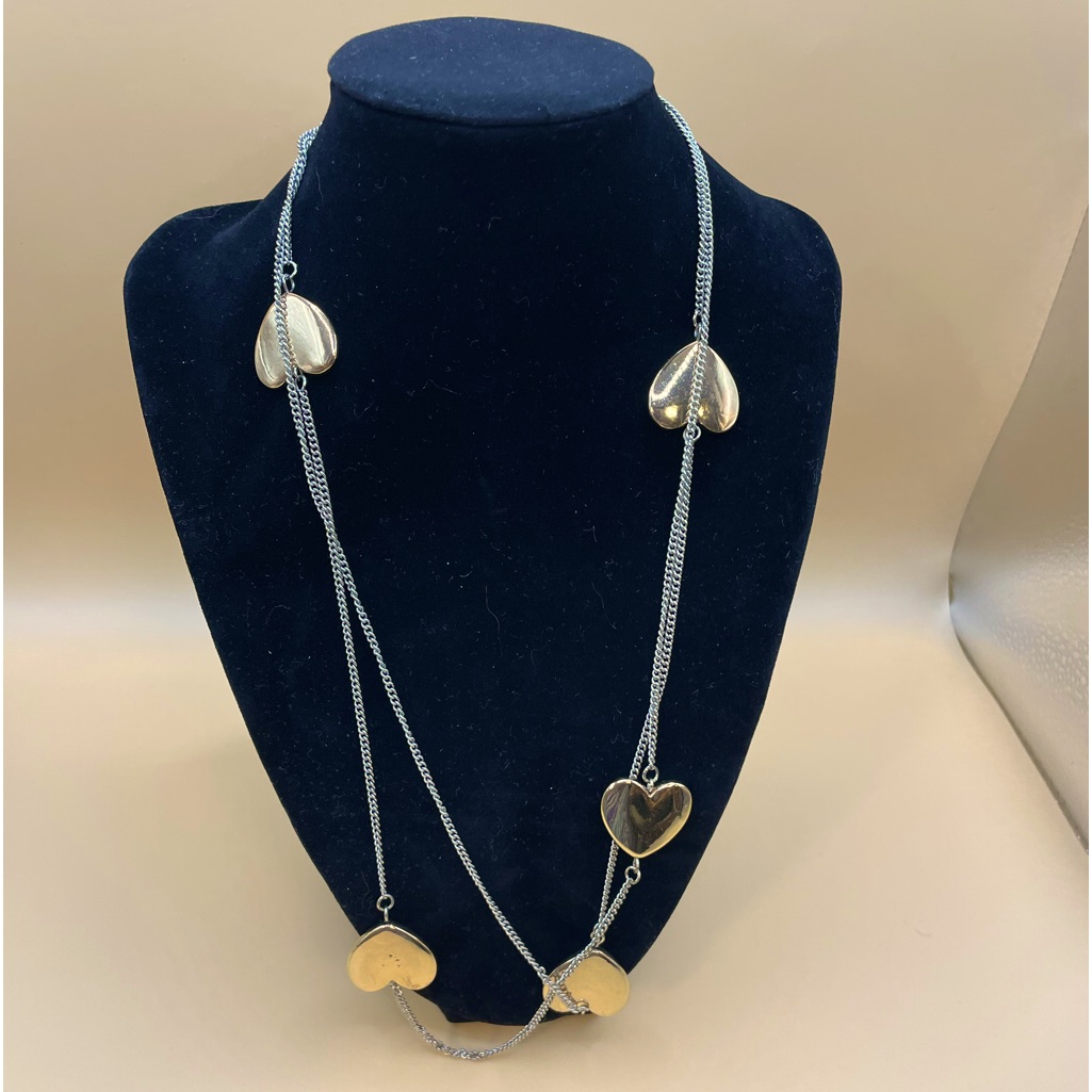 Vintage Goldtone Hearts On Silvertone Chain.